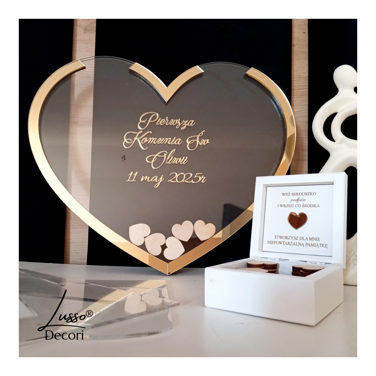 Nietypowa księga gości na pierwszą komunię w formie wrzucanych serc