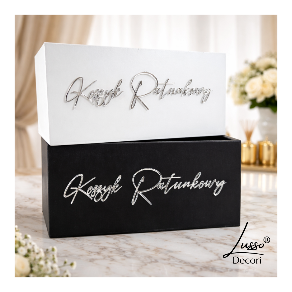 Elegancki srebrny koszyk ratunkowy dla gości weselnych