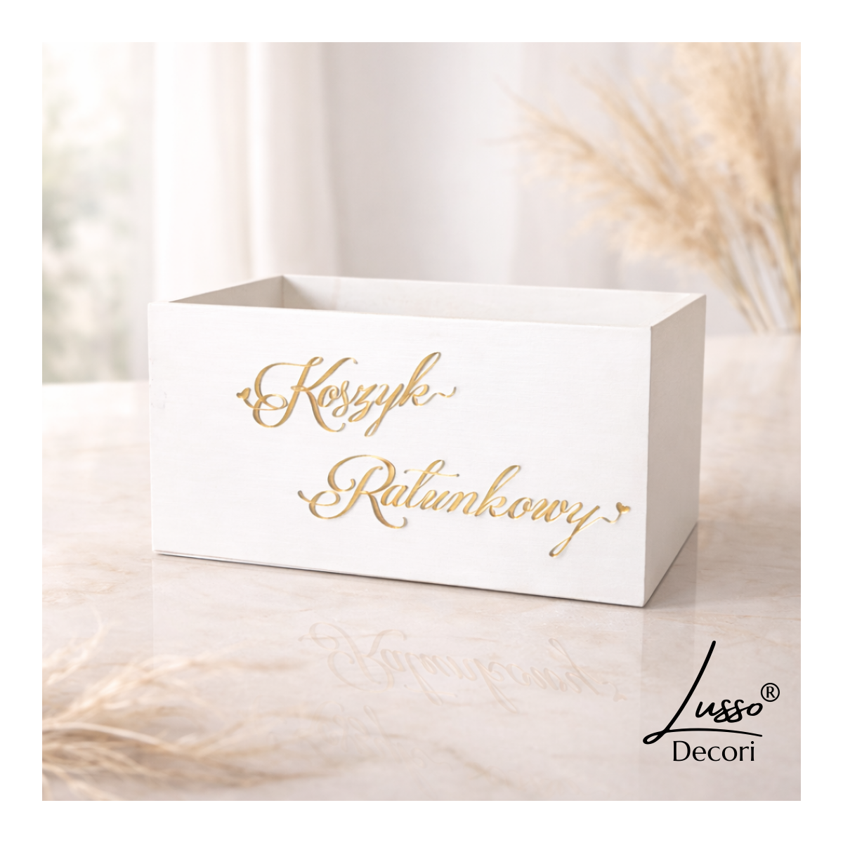 Koszyk ratunkowy glamour na wesele ze złotym lub srebrnym napisem