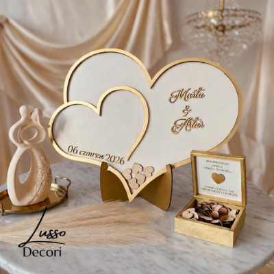 Biało złota księga gości serca nietypowa