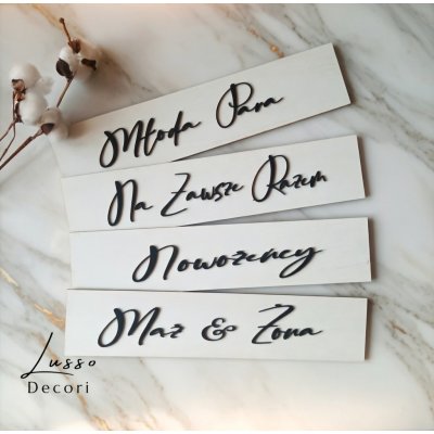 Tablice ślubne do auta biało czarne z ozdobnączcionką