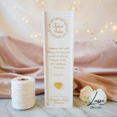 eleganckie pudełko na alkohol na podziękowanie dla rodziców na ślub