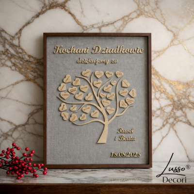 Podziękowanie ślubne dla dziadków. Obraz drzewka w ramie