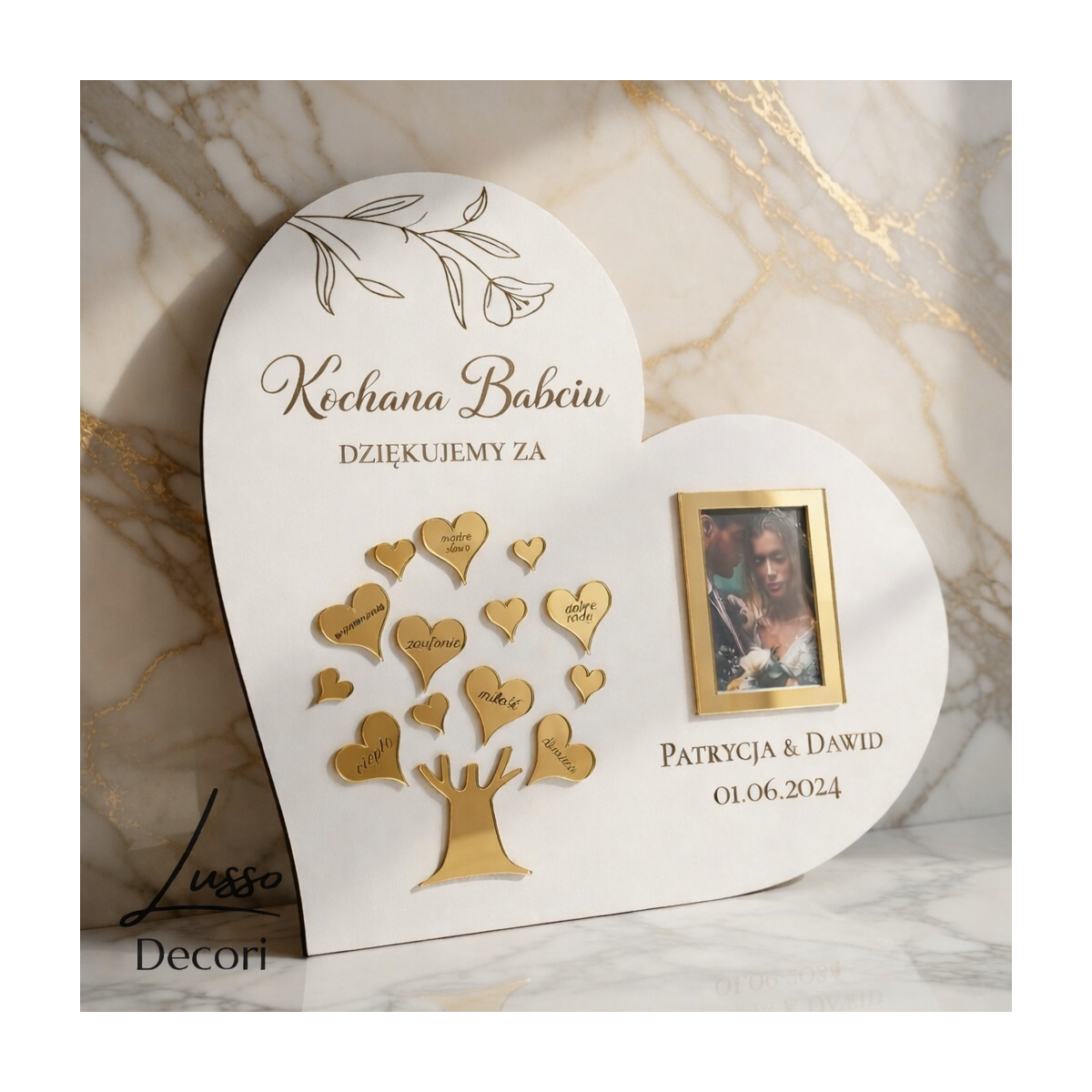 Podziękowanie dla dziadków serce z drzewkiem