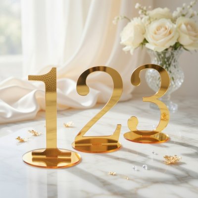 Lustrzany numer na stół w kolorze złota