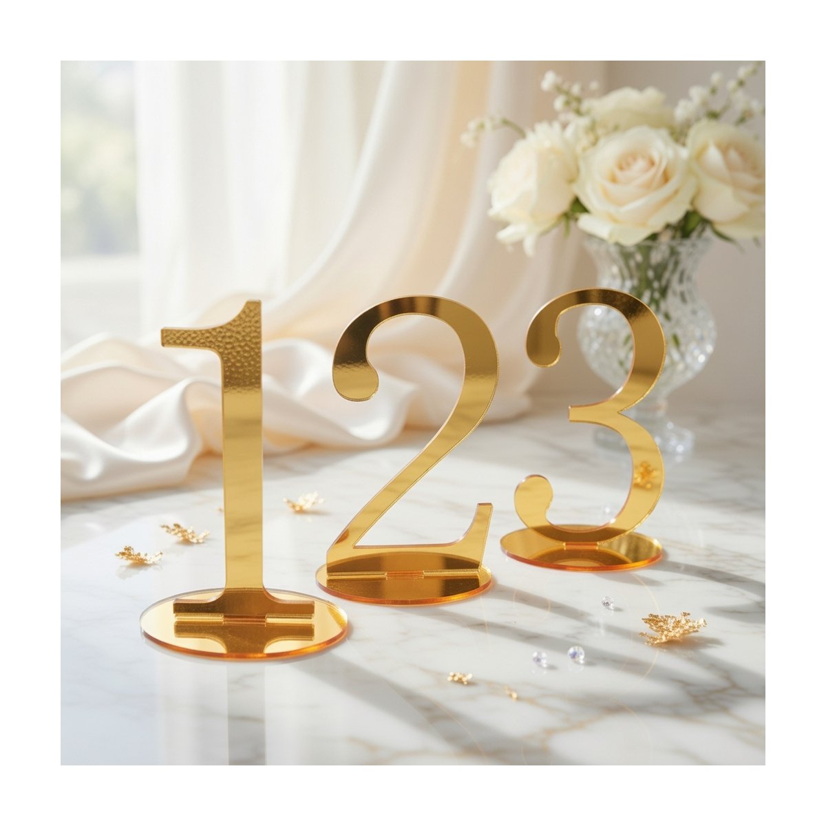 Lustrzany numer na stół w kolorze złota