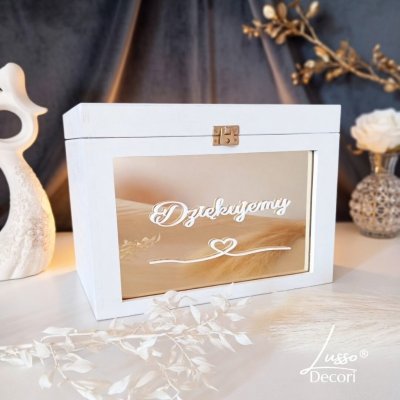 Drewniane pudełko na koperty z lustrzanym frontem z lustrzanej plexi