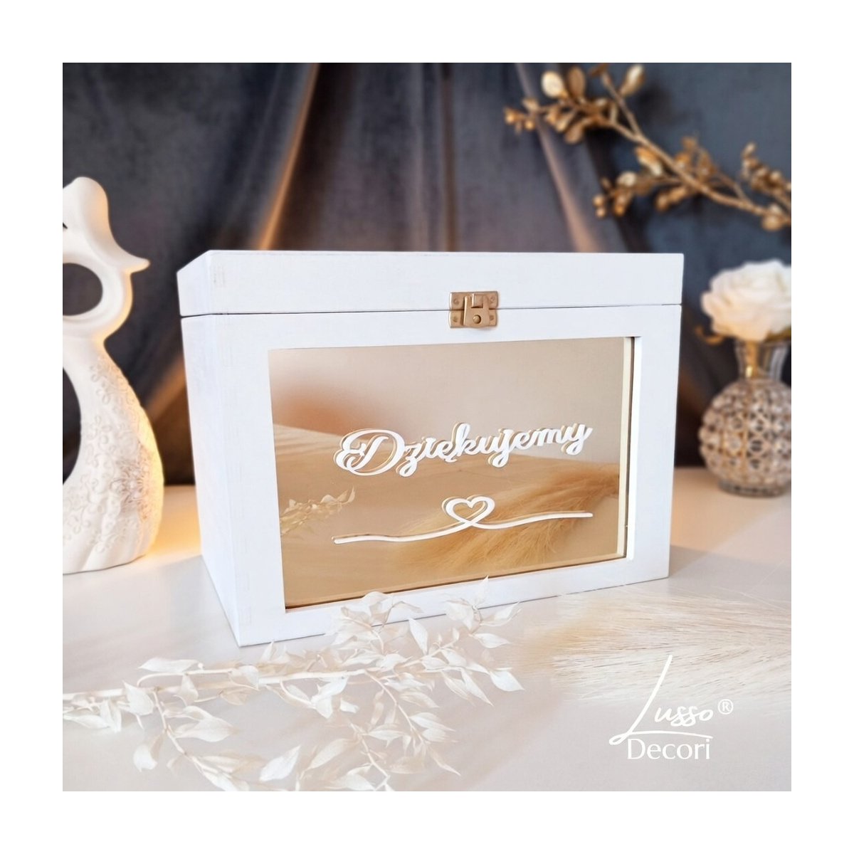 Drewniane pudełko na koperty z lustrzanym frontem z lustrzanej plexi