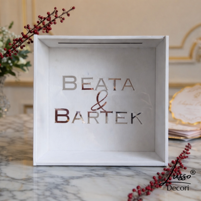 Pudełko na koperty z przeźroczystym frontem na przyjęcie weselne glamour