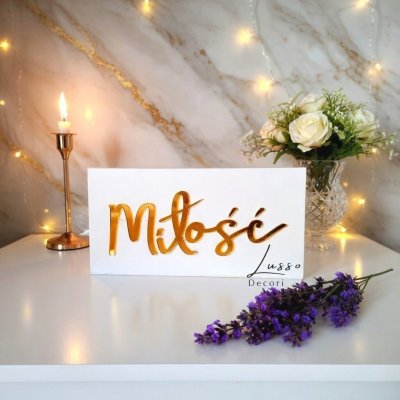 Drewniane pudełko prezentowe na podziękowanie z lustrzanym napisem  miłość