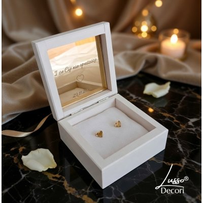 Pudełko na obrączki z lustrzanym wnętrzem i napisem "I że Cię nie opuszczę"