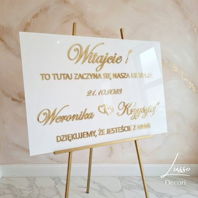 Tablica powitalna na przyjęcie weselne w stylu glamour z personalizacją