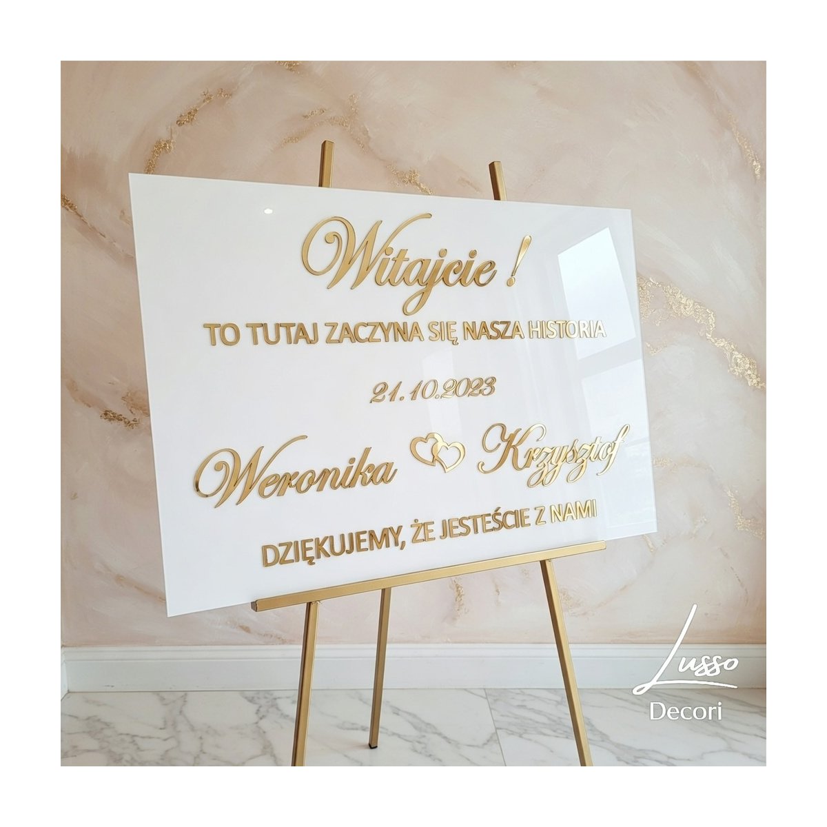 Tablica powitalna na przyjęcie weselne w stylu glamour z personalizacją