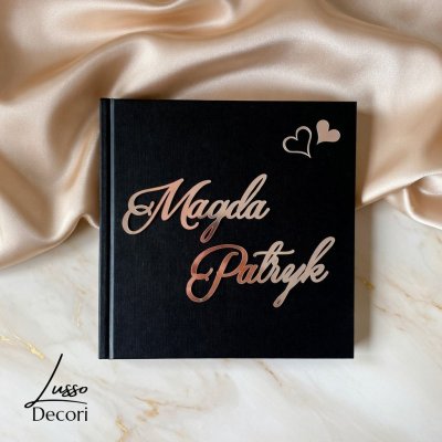 Czarna minimalistyczna kwadratowa księga gości na przyjęcie weselne w stylu glamour