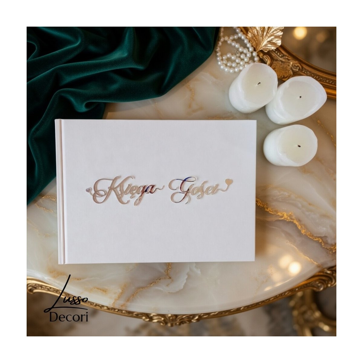 Pozioma księga gości z lustrzanym srebrnym napisem na ślub wesele