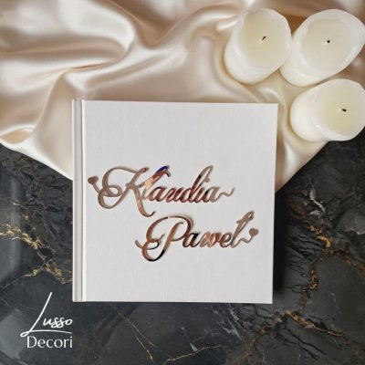 Personalizowana biała kwadratowa księga gości na przyjęcie weselne w stylu glamour