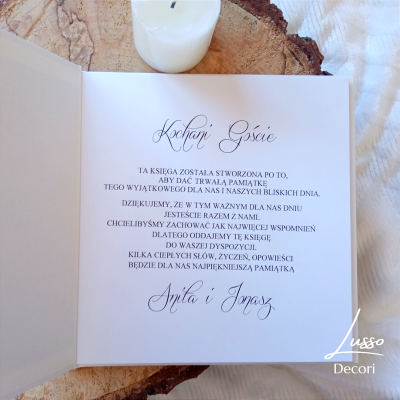 Strona tytułowa w księdze gości na przyjęcie weselne.