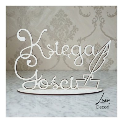 Dekoracyjny stojący napis księga gości w kolorze białym