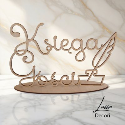 Drewniany stojący napis Księga Gości na przyjęcie ślubne, urodziny, chrzest lub komunię