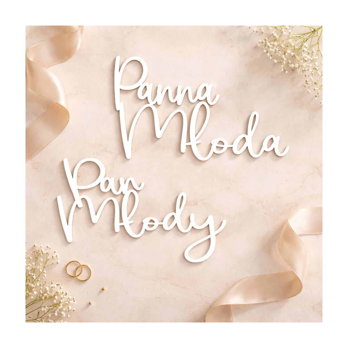 Drewniana zawieszka na krzesła Panna Młoda Pan Młody na ceremonię ślubną