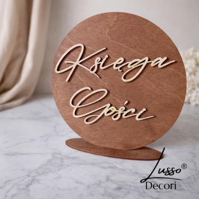 Drewniana stojąca tabliczka informacyjna księga gości na przyjęcie ślubne, komunię, urodziny lub chrzest