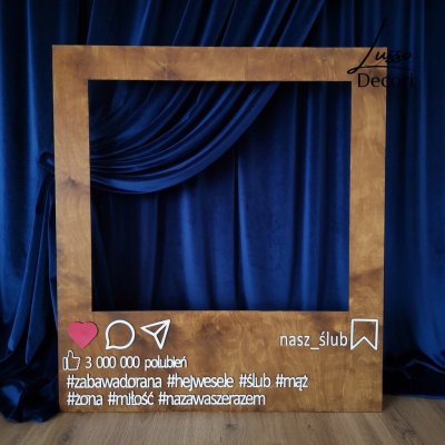 Drewniana fotoramka do fotobudki na przyjęcie weselne, urodziny, wieczór panieński