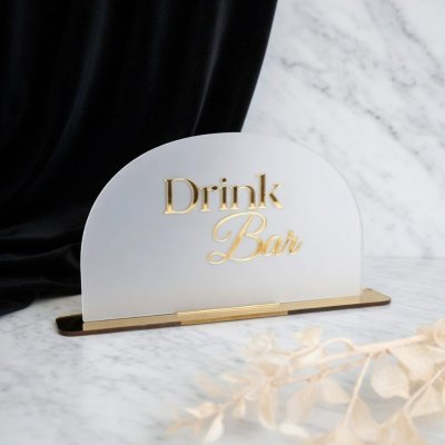 Lustrzana stojąca tabliczka „Drink Bar” dekoracja ślubna glamour na wesele