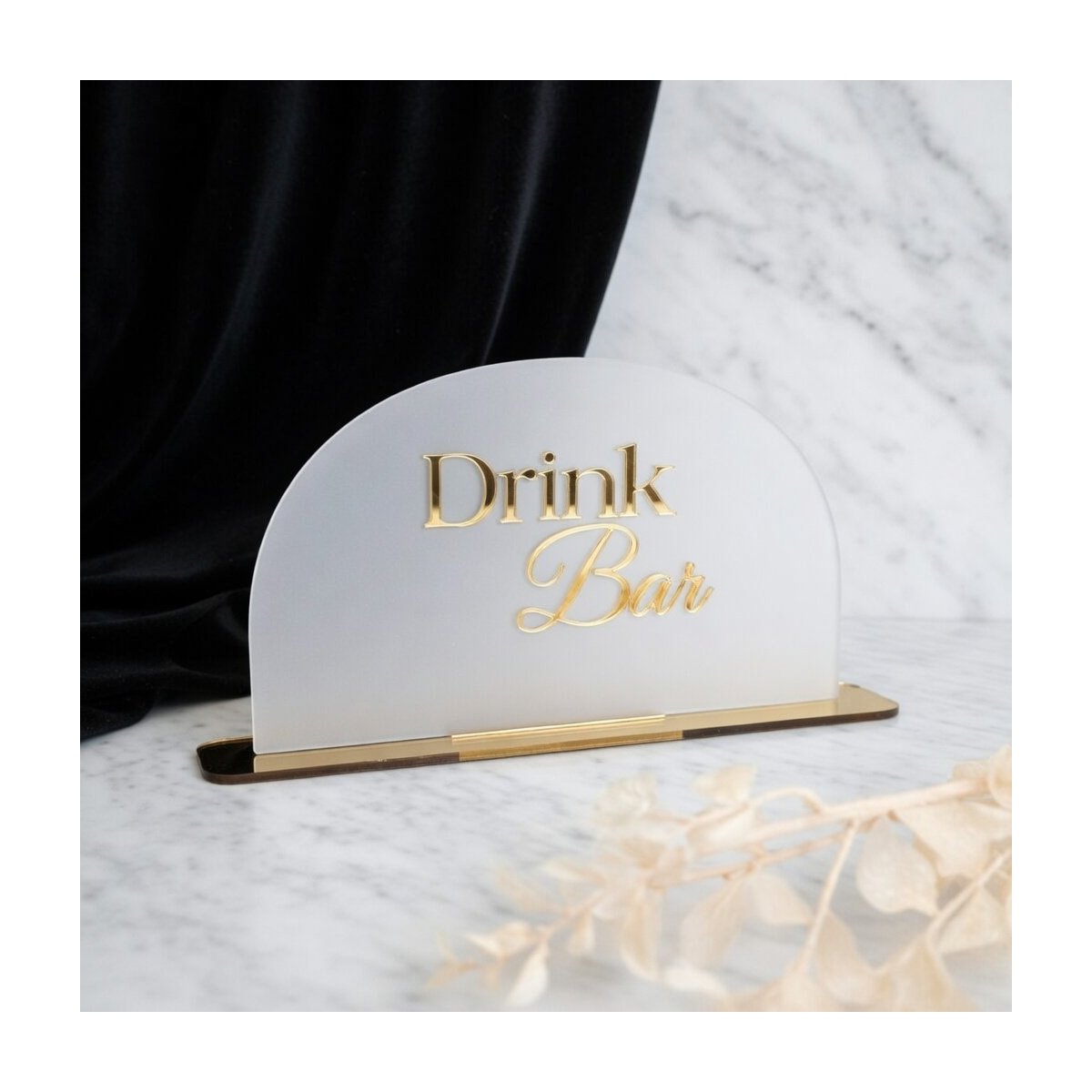 Lustrzana stojąca tabliczka „Drink Bar” dekoracja ślubna glamour na wesele