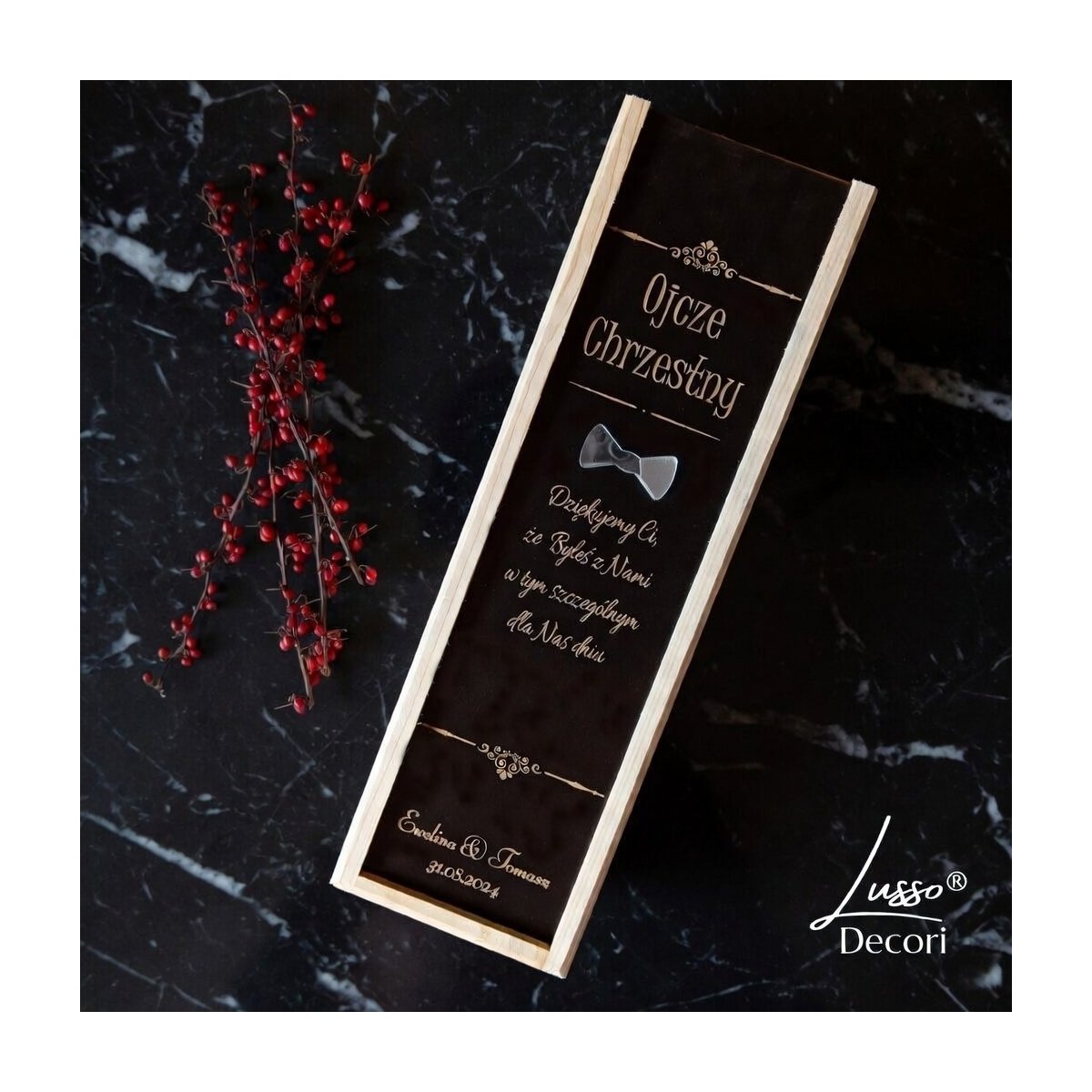 Skrzynka na alkohol podziękowanie dla ojca chrzestnego w dniu ślubu