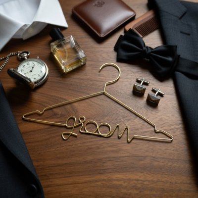 Metalowy wieszak groom na garnitur ślubny