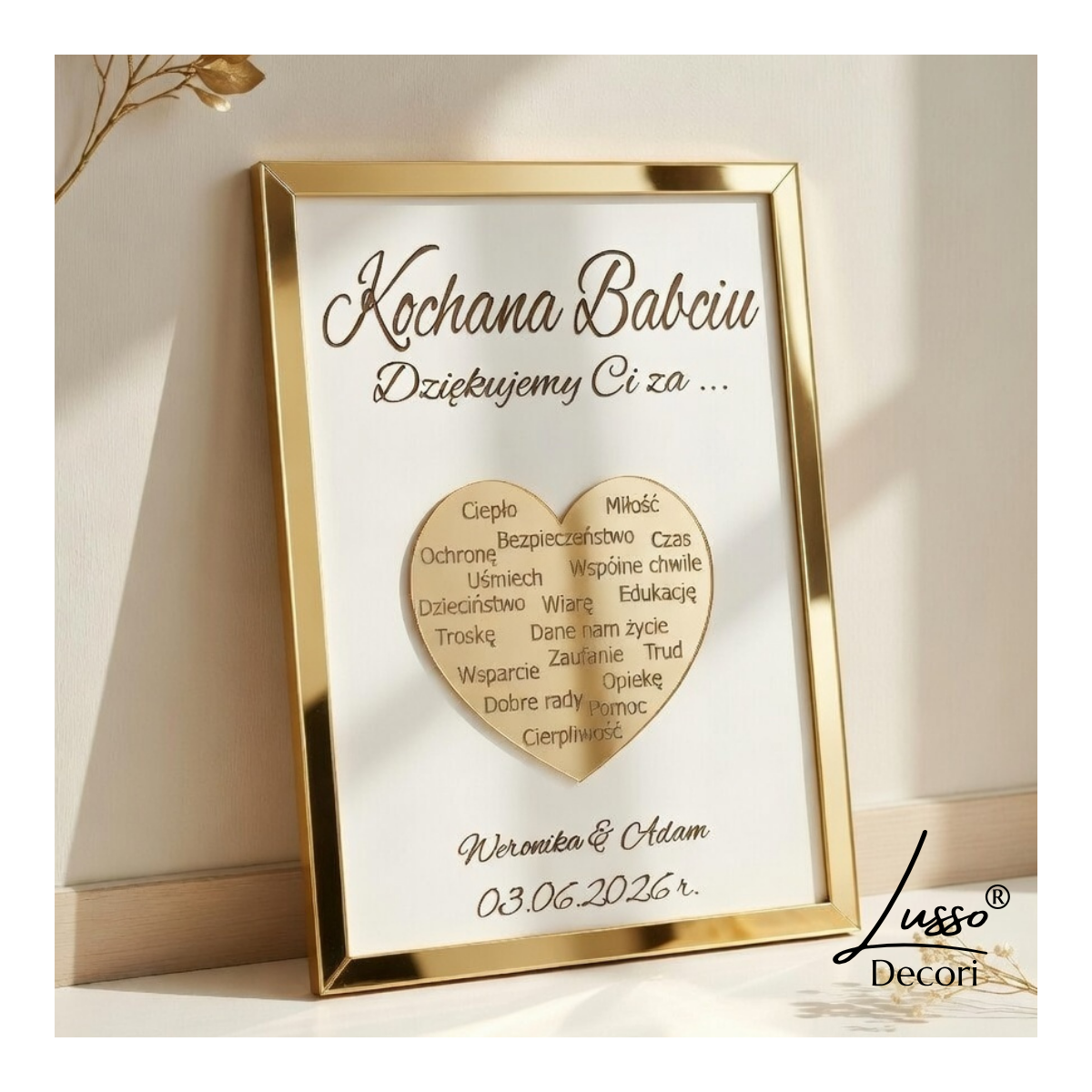 podziękowanie dla dziadków w dniu ślubu w lustrzanej ramce
