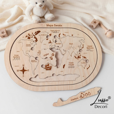 Drewniana edukacyjna układanka mapa świata dla dzieci