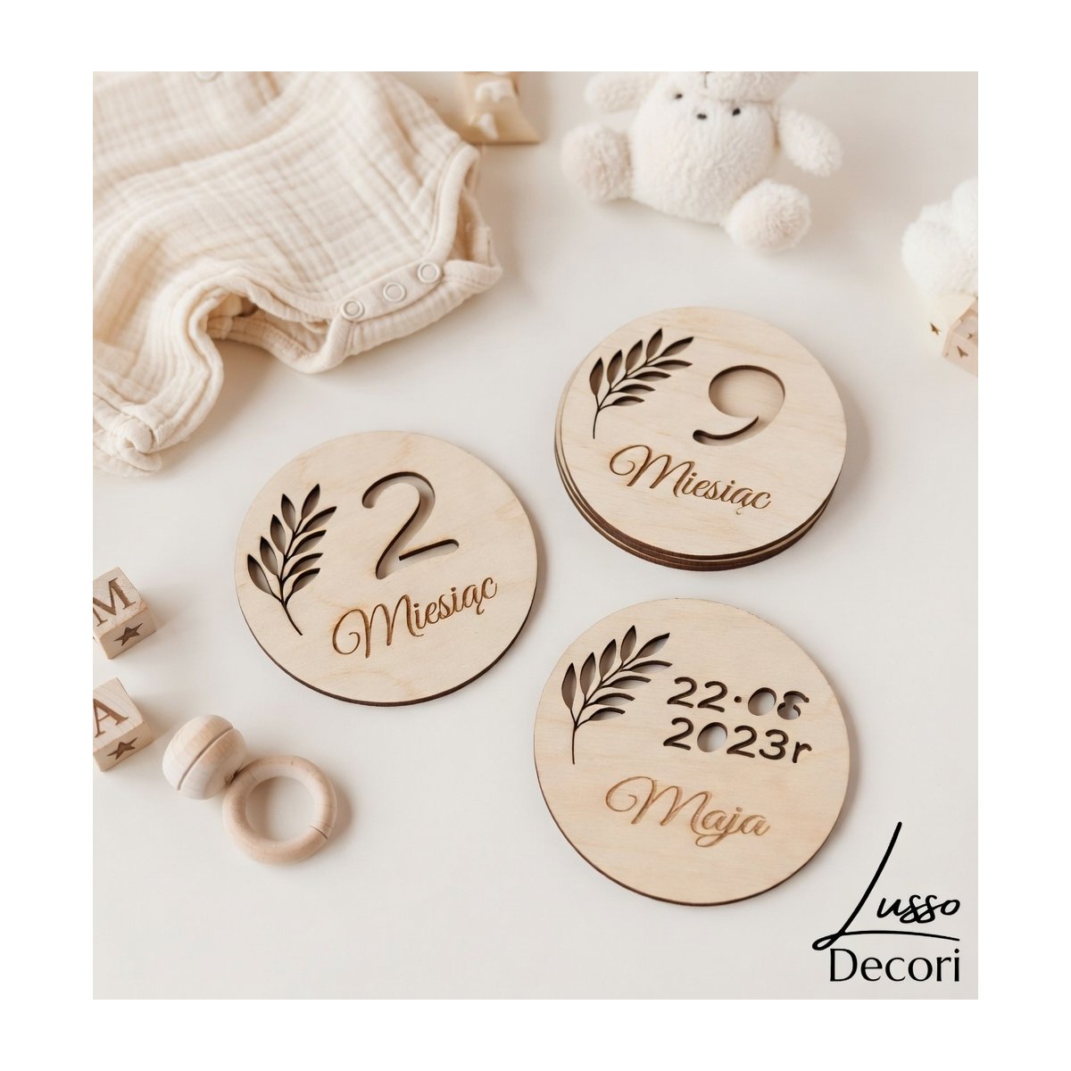 drewniane tabliczki do zdjęć dla niemowlaka miesiące personalizowane imię dziecka