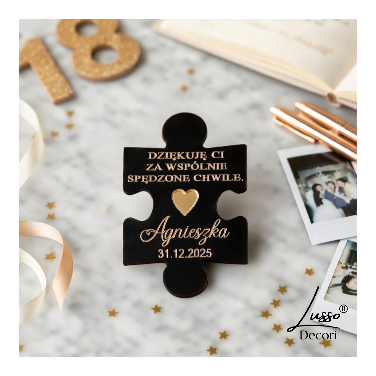 Drewniany magnes podziękowanie dla gości na urodziny z czarnym grawerem i personalizacją – upominek na 18, 40 i 50 urodziny