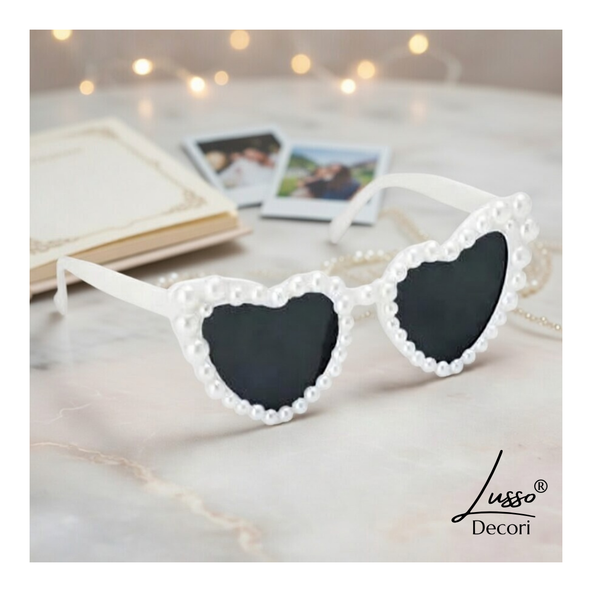 okulary serduszka z perłami białe na wieczór panieński ślub