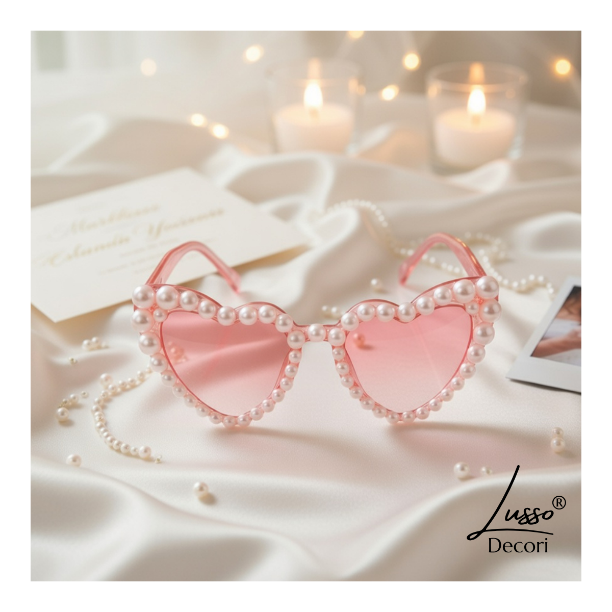 różowe okulary serca z perłami na wieczór panieński, do sesji zdjeciowej