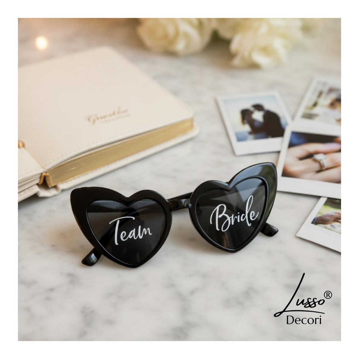 Czarne okulary Team Bride serduszka