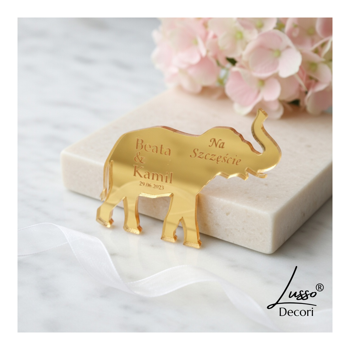 lustrzany słonik na szczęście podziękowanie dla gości ślub komunia chrzest wieczór panieński
