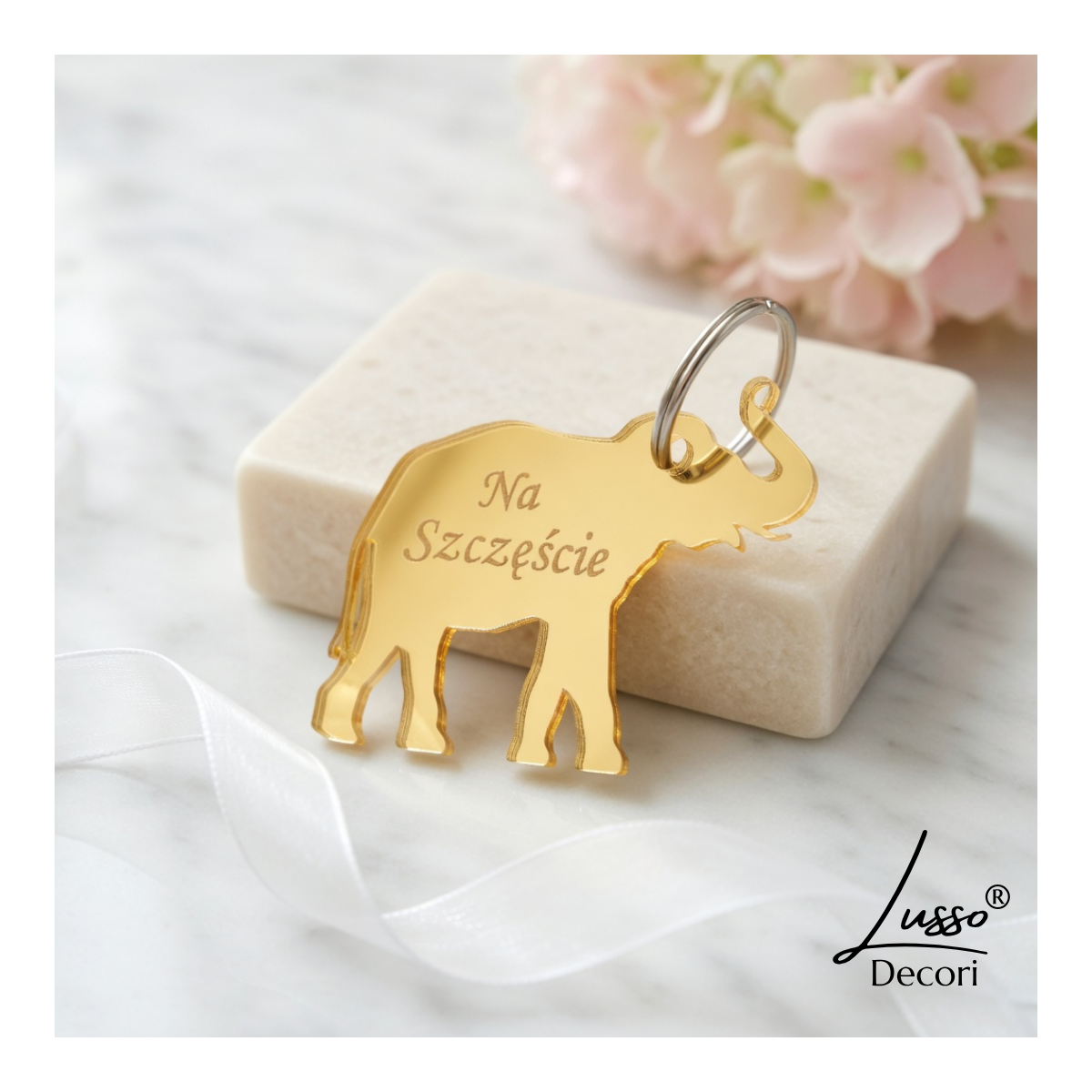 lustrzany brelok słonik na szczęście podziękowanie dla gości ślub komunia chrzest