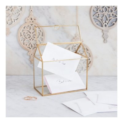 Szklane pudełko na koperty na telegramy i życzenia gości