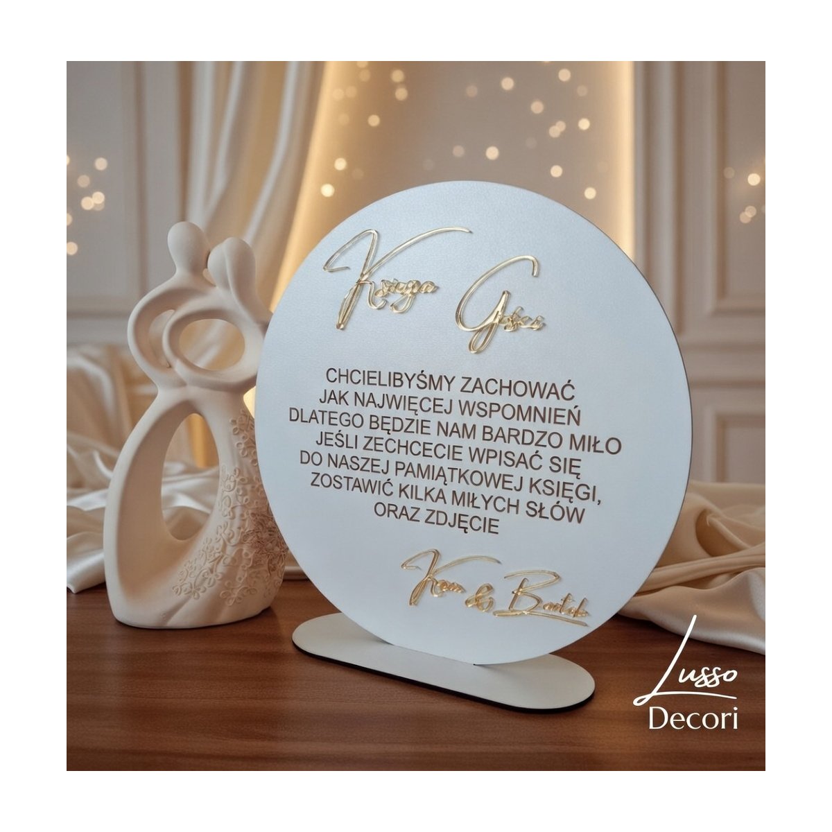 Stojąca instrukcja do księgi gości w czasie przyjęcia weselnego