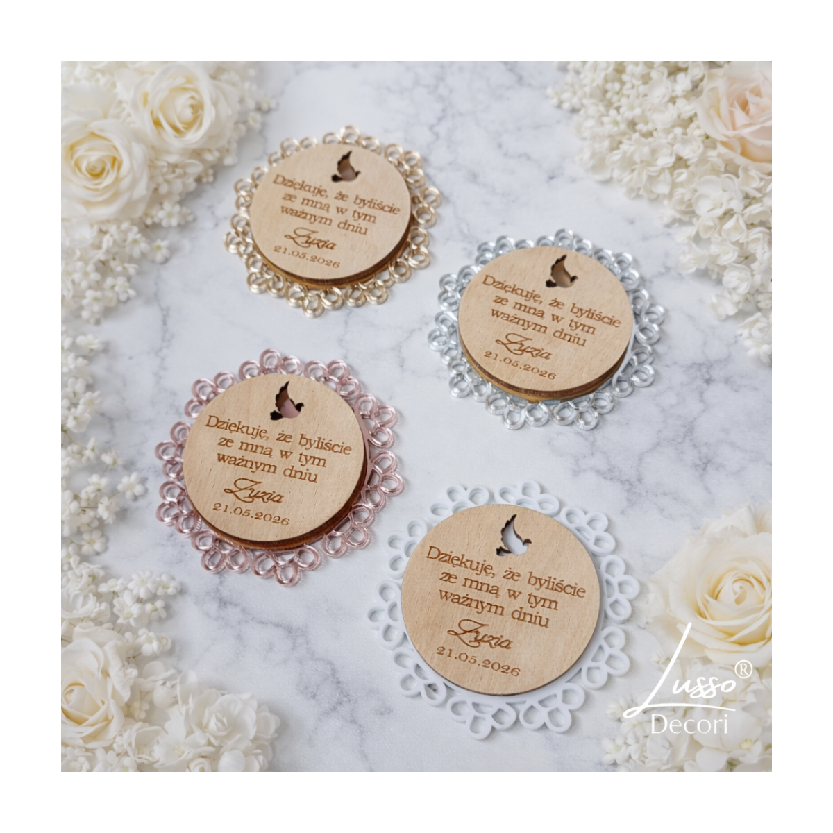 magnes podziękowanie dla gości w czasie przyjęcia komunijnego