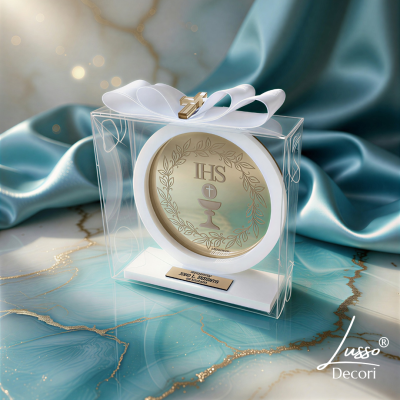 Biało złote podziękowanie komunijne dla chrzestnych i dziadków