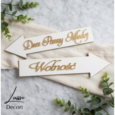 drogowskaz ślubny glamour złoty napis dekoracja wesele