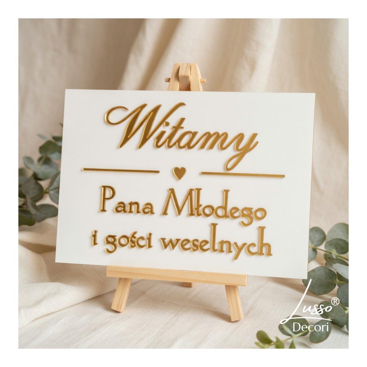 Tablica powitalna Witamy Pana Młodego i Gości Weselnych złoty napis glamour