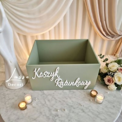 Koszyk ratunkowy ślubny w kolorze szałwiowym do łazienki weselnej i dekoracji boho