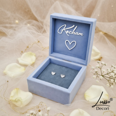 drewniane pudełko na obrączki baby blue personalizowane dekoracje ślubne