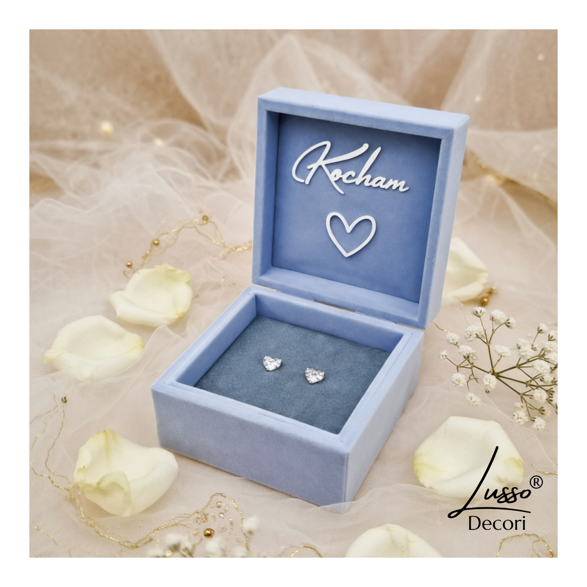 drewniane pudełko na obrączki baby blue personalizowane dekoracje ślubne