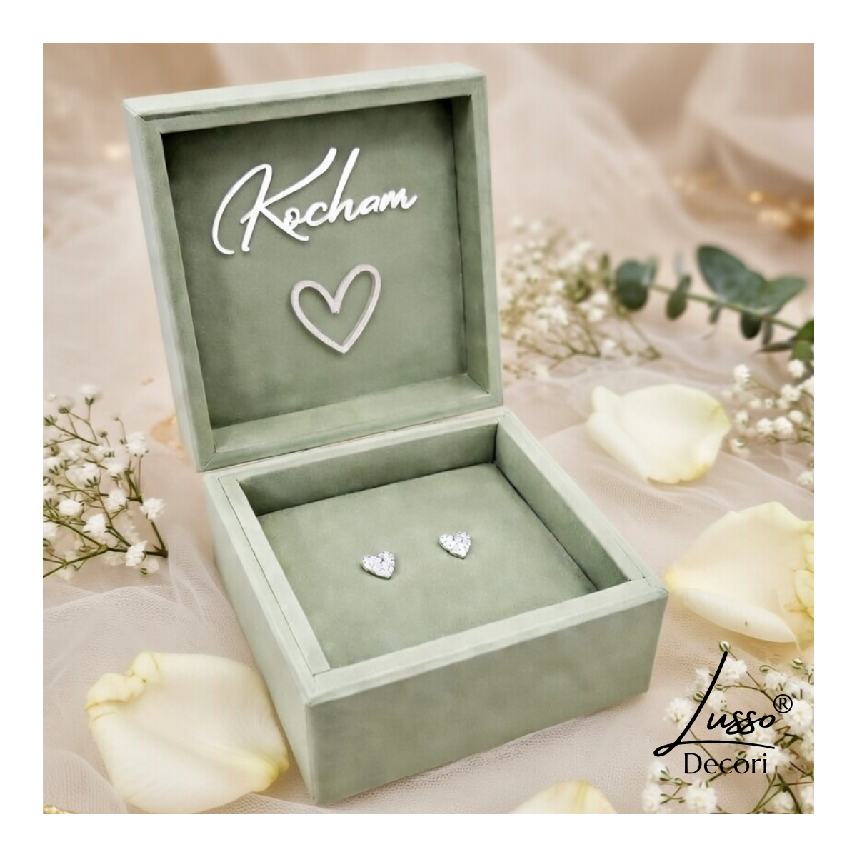 drewniane pudełko na obrączki szałwia personalizowane dekoracje ślubne