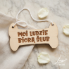 Drewniana tabliczka Moi ludzie biorą ślub w kształcie kości dla psa